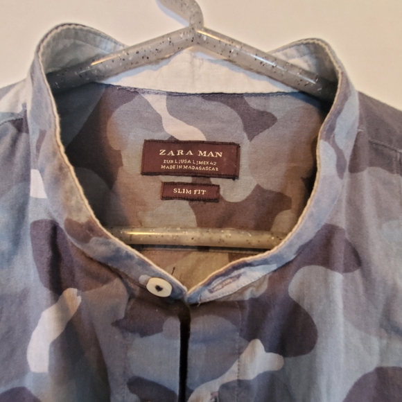 Zara Mens Blue Camouflage Button Down Shirt Size Large - Picture 4 of 6